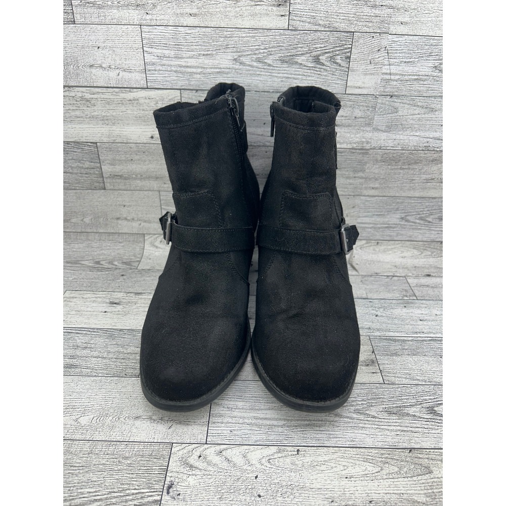 MIA Amore Elenaa-W Black Suede Double Buckle Ankle Boots Memory Foam Women Sz 9W